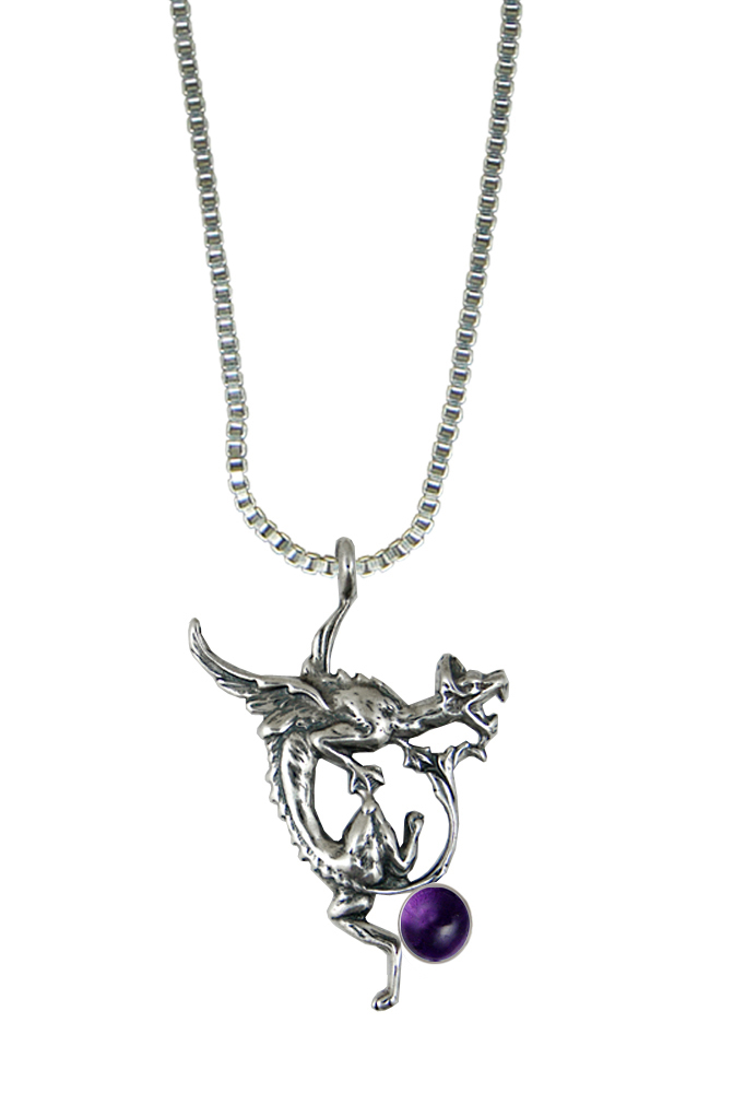 Sterling Silver Screaming Dragon Pendant With Amethyst